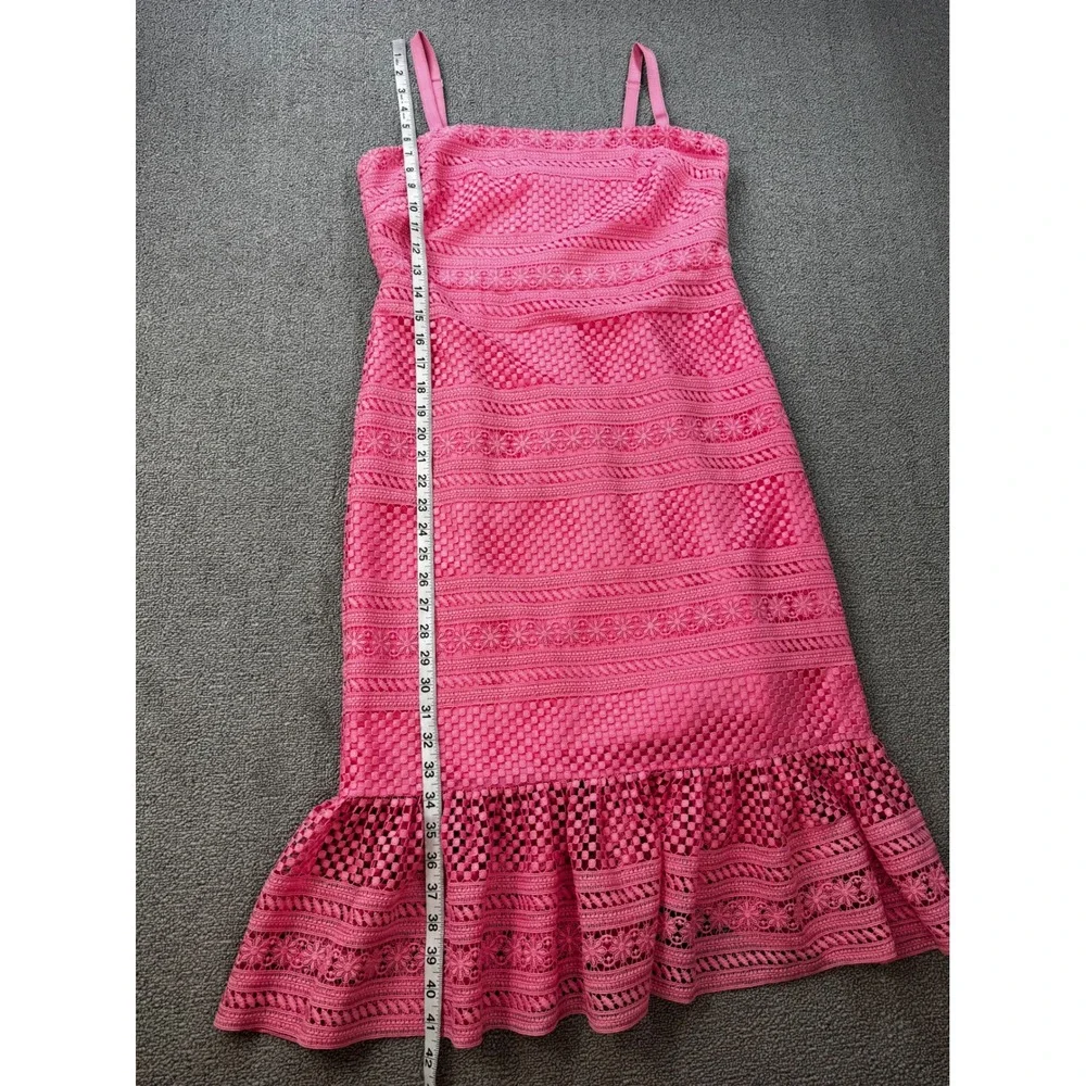 J.‎ Crew Dress Womens 8 Pink Lace Fit and Flare Midi Wedding Guest Bright Resort